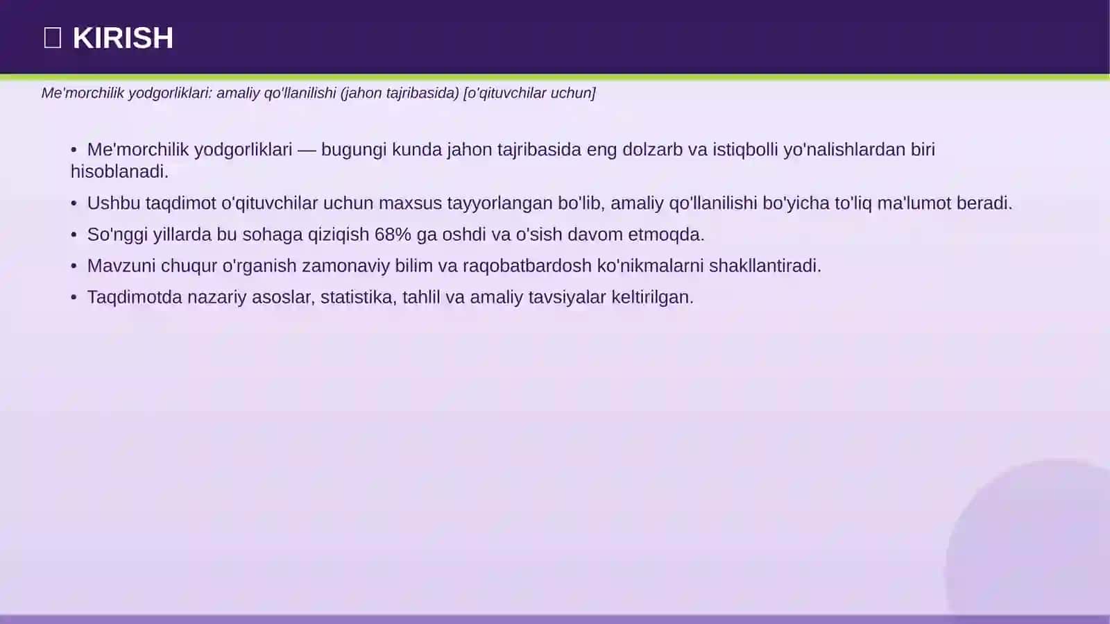 ME'MORCHILIK YODGORLIKLARI 3