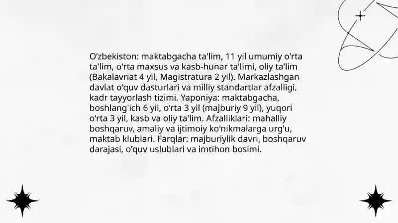 O'zbekiston va Yaponiya talim tizimi afzalliklari va farqlari 3