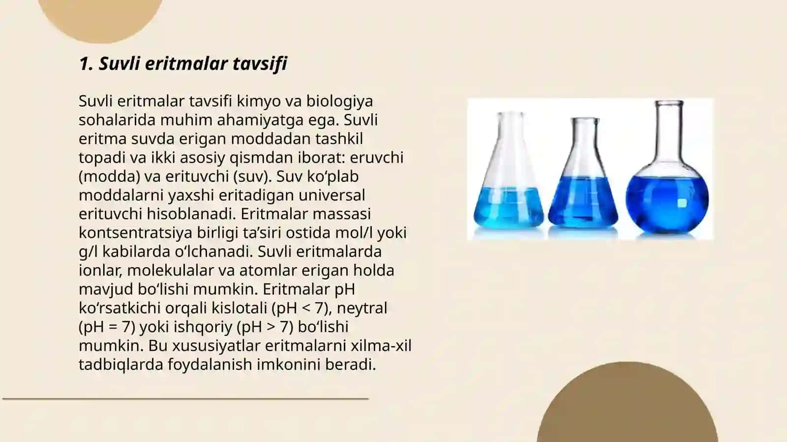 Suvli eritmalar tavsifi, tasnifi va tayyorlanish bosqichlari 3