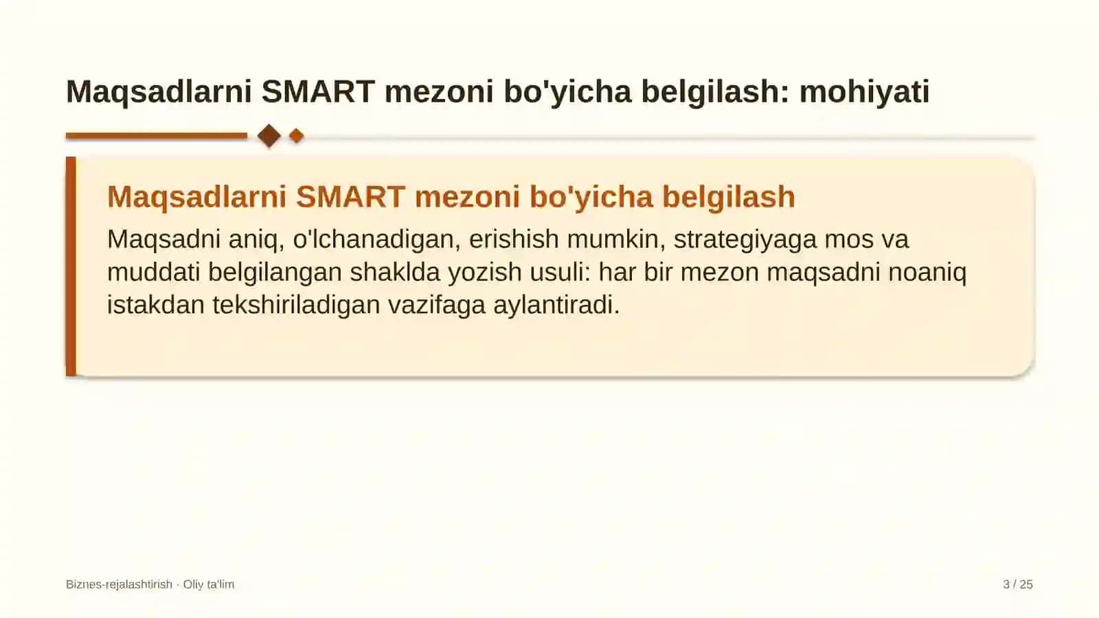 Logistika markazlarida maqsadlarni SMART mezoni bo'yicha belgilash 3