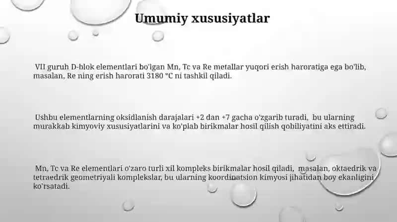VII guruh D-blok elementlariMn, Ts, Re 3