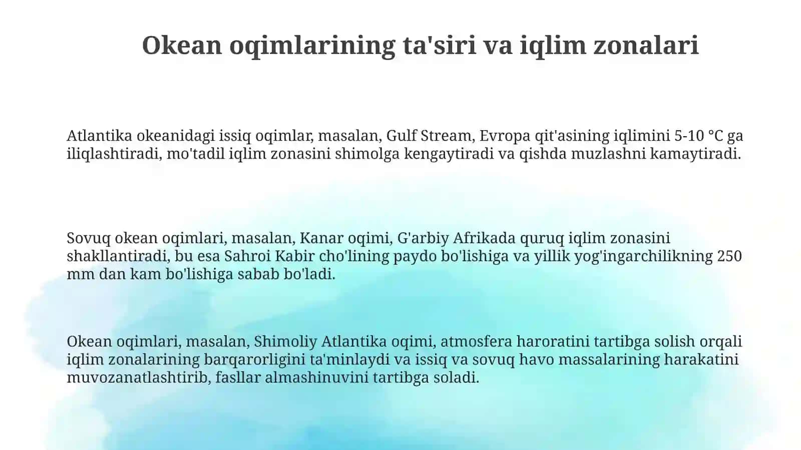 Atlantika okeanini atrofdagi materiklar tabiatiga tasirini o'rganish 3