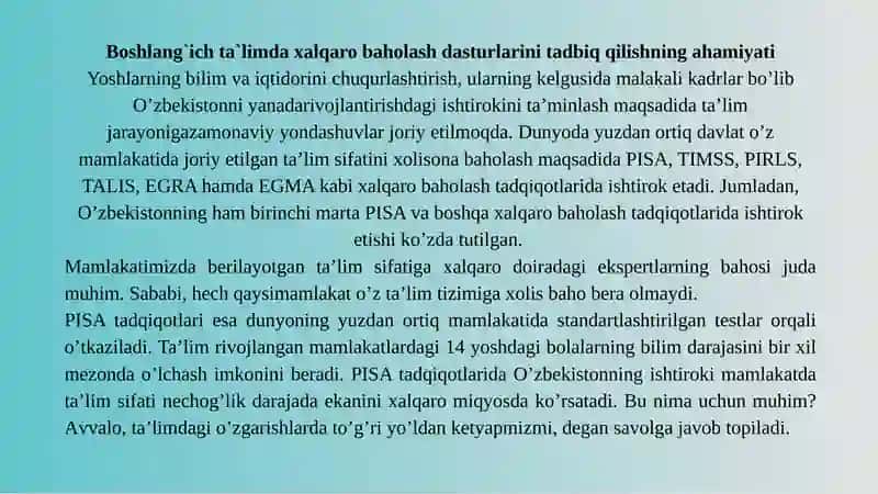 Boshlang`ich ta`limda xalqaro baholash dasturlarini tadbiq qilish 3