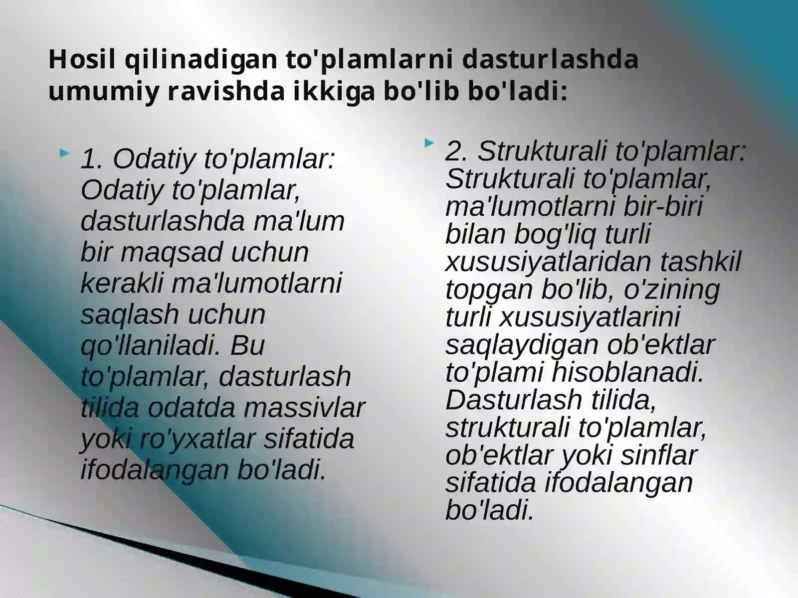 Hosil qilinadigan to‘plamlar. Hisoblash masalalari 3