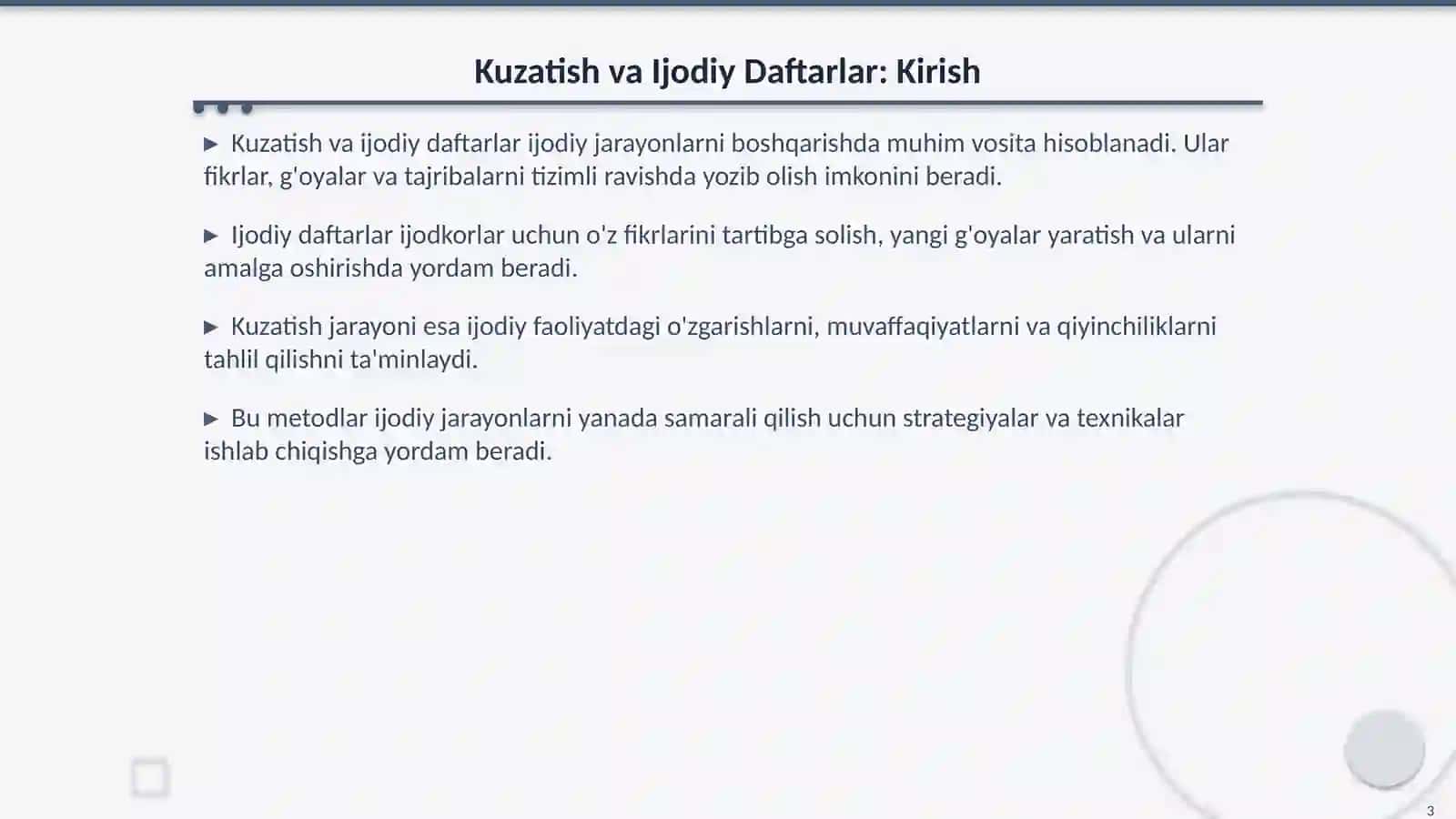 Kuzatish va Ijodiy Daftarlarni Yuritish 3