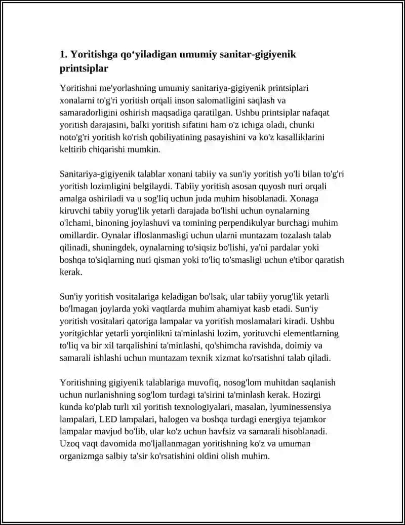 YORITISHGA QО'YILADIGAN SANITAR-GIGIYENIK TALABLAR. YORITISH VOSITALARI 3