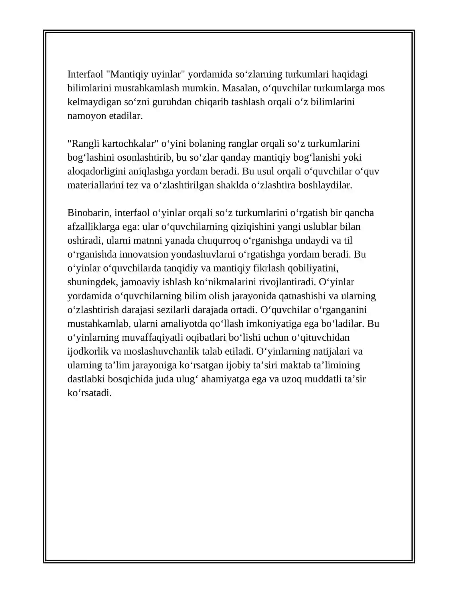 Boshlangʻich sinflarda soʻz turkumlarini oʻrgatish metod va usullari 3