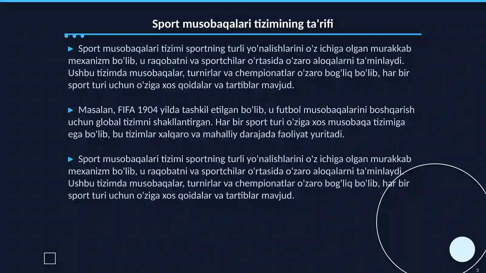 Sport musobaqalari tizimi va sportda musobaqa faoliyatining oʻziga xos xususiyatlari 3