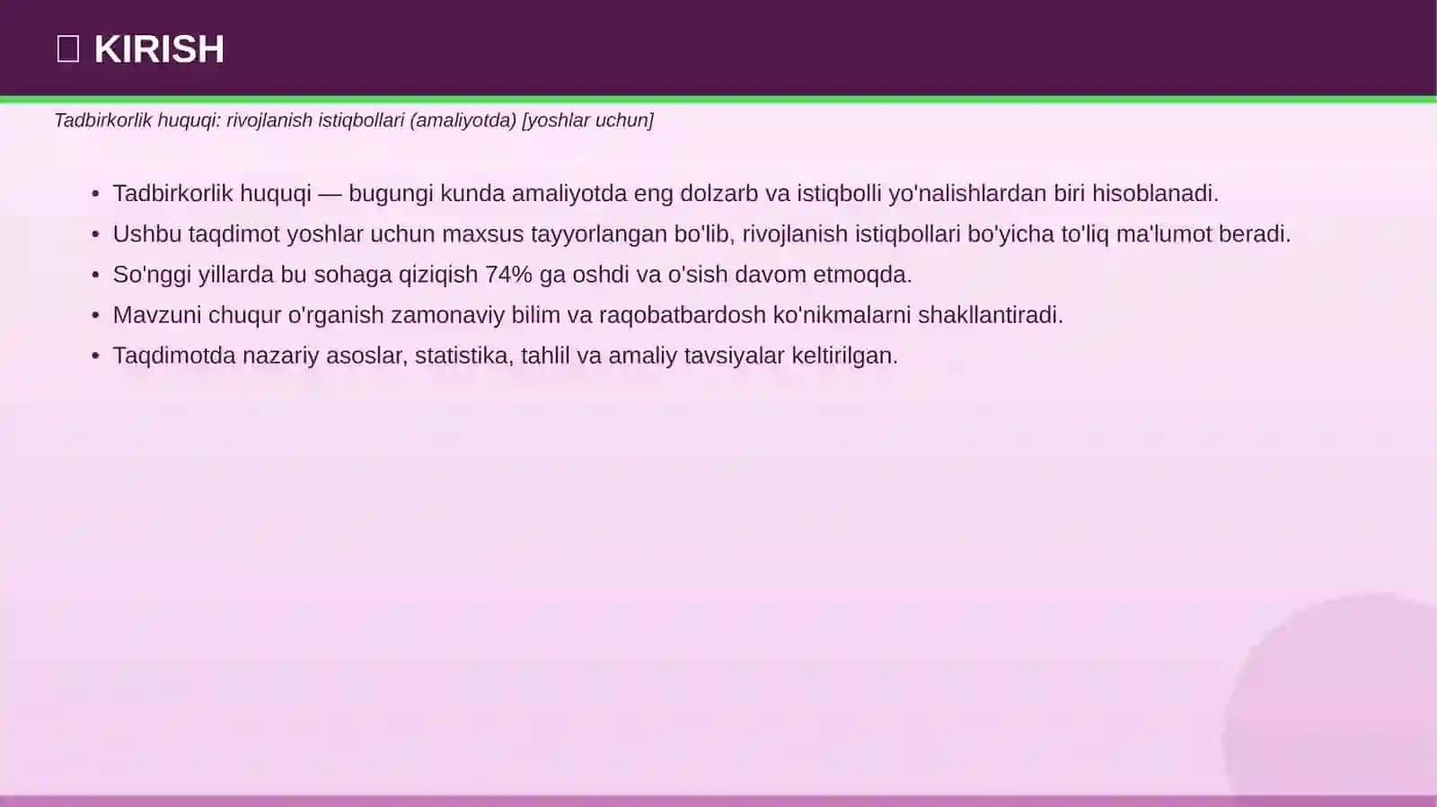 Tadbirkorlik huquqi: rivojlanish istiqbollari (amaliyotda) [yoshlar uchun] 3