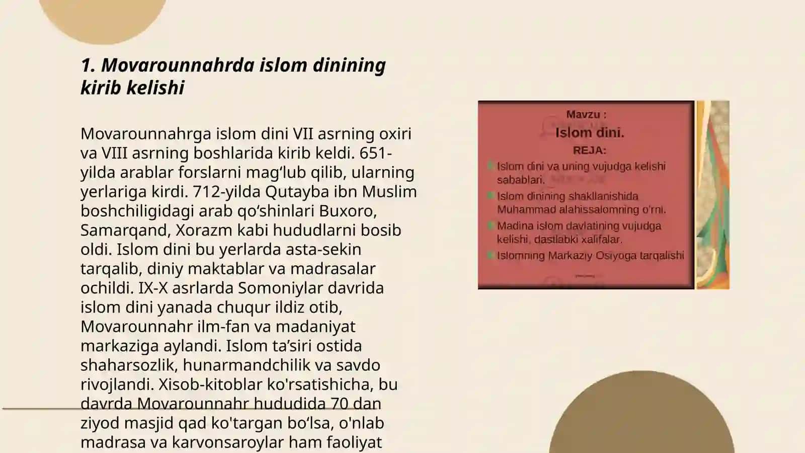 Movarounnahrda islom dinining kirib kelishi 3