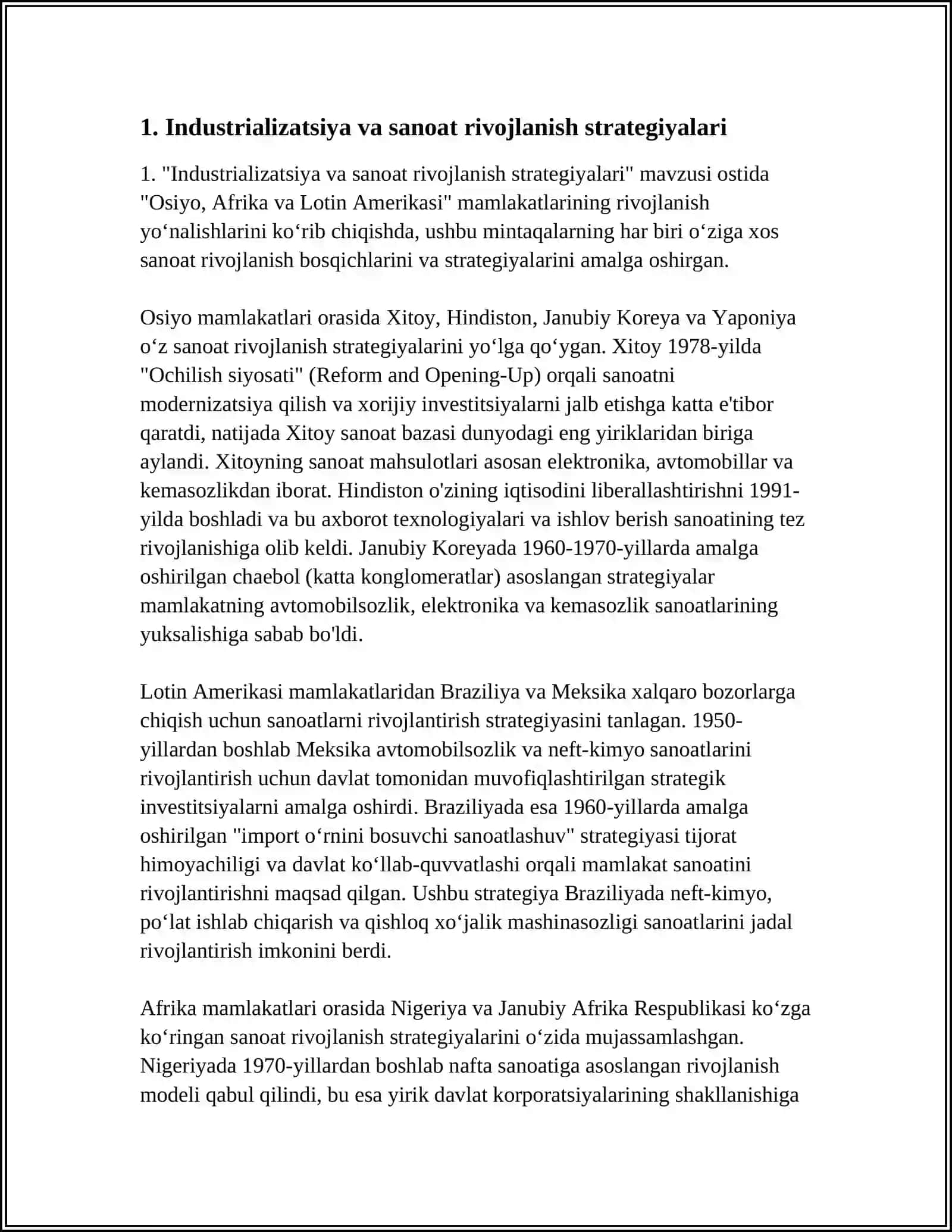 OSIYO AFRIKA VA LOTIN AMERIKASI MAMLAKATLARI RIVOJLANISHINING ASOSIY YOʻNALISHLARI 3