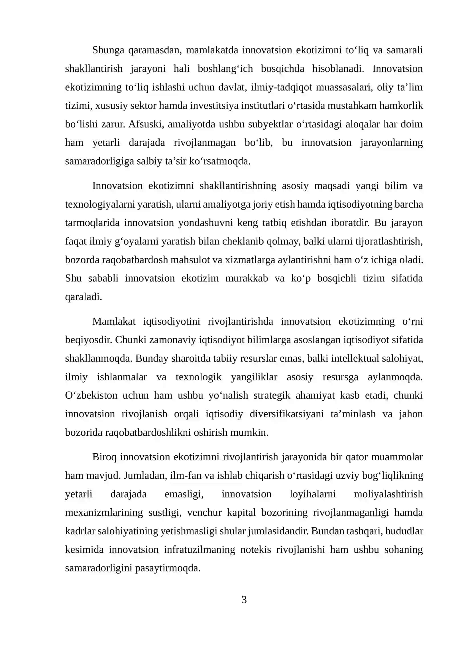 O'ZBEKISTONDA INNOVATSION EKOTIZIMNI SHAKLLANTIRISH VA RIVOJLANTIRISH MUAMMOLARI 3