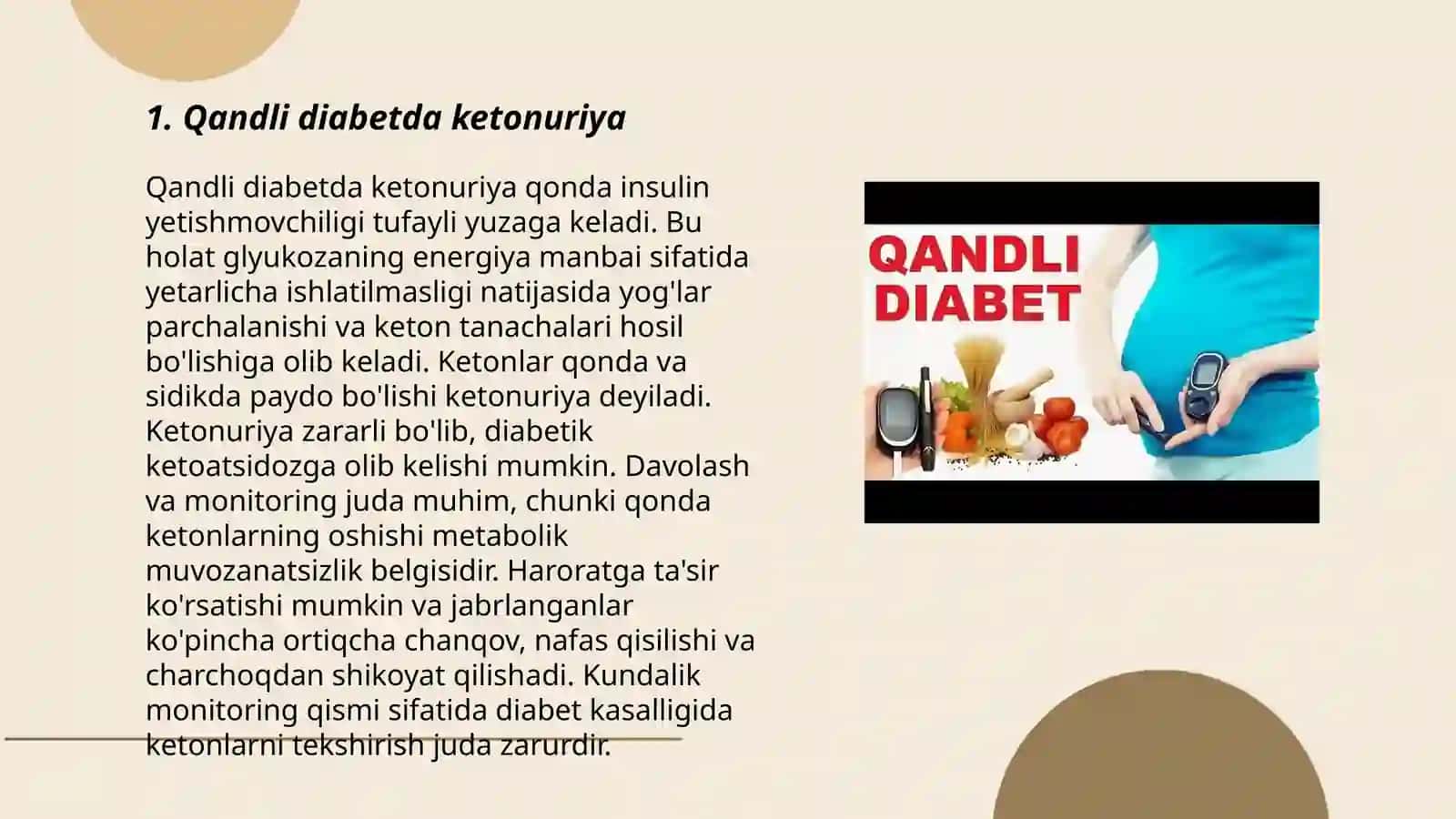 Qandli diabet va ochlikda ketonuriya va ketonemiya 3