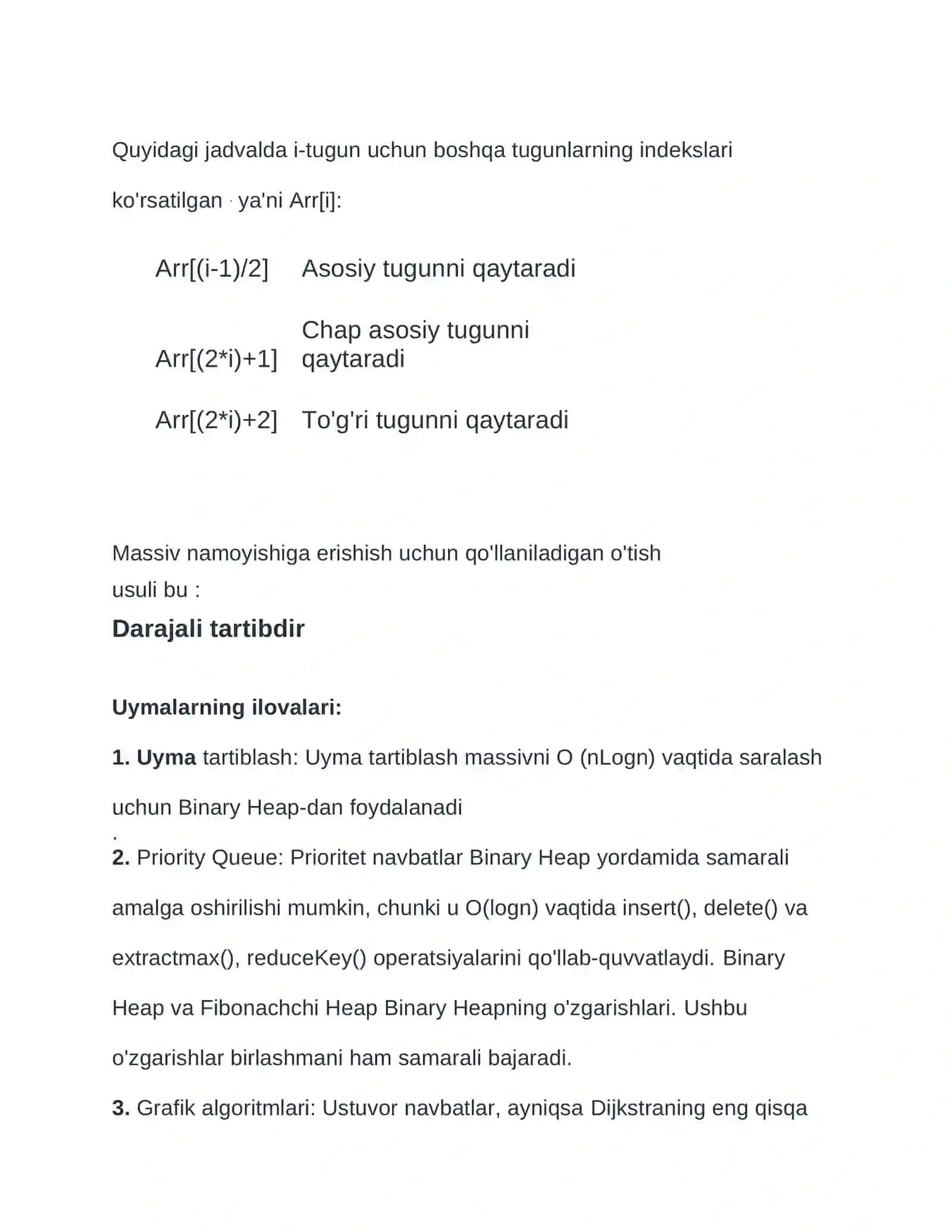Heap tree ko’rinishidagi binary daraxtlarni qurish Algoritmi va ular ustida amallar 3