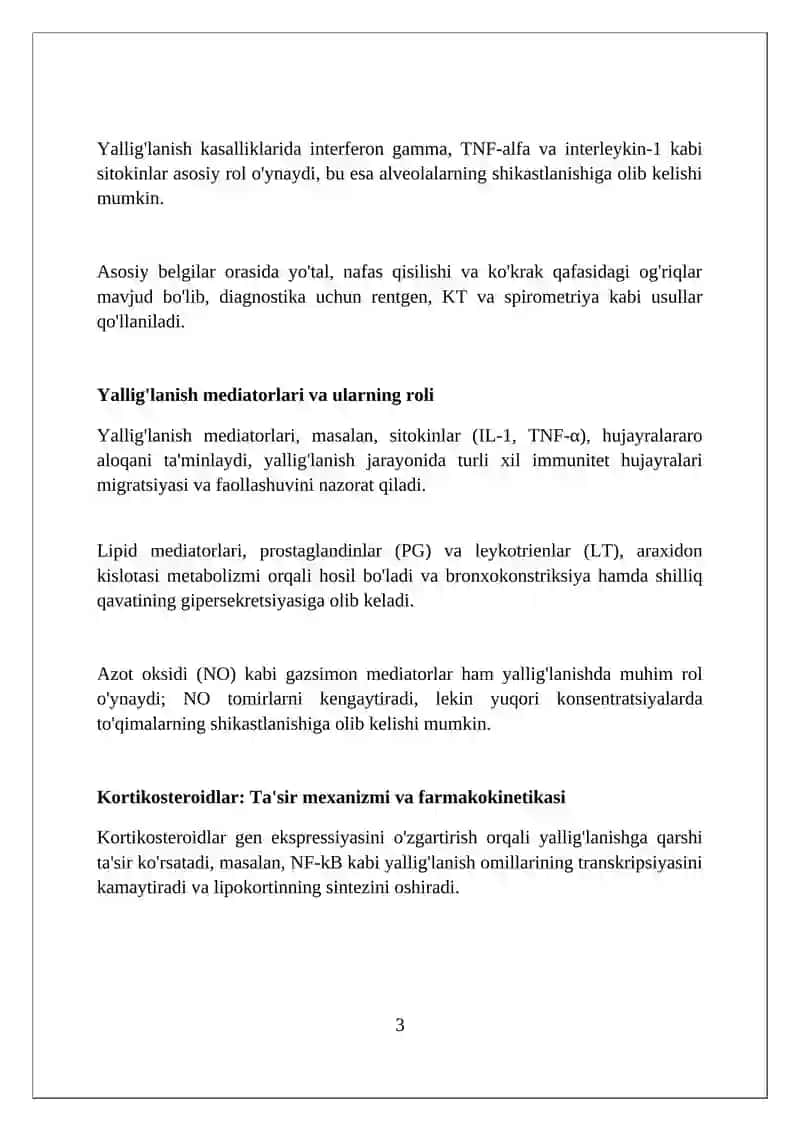 O’pkaning yallig’lanish kasalliklarida ishlatiladigan dorilar klinik farmakologiyasi 3