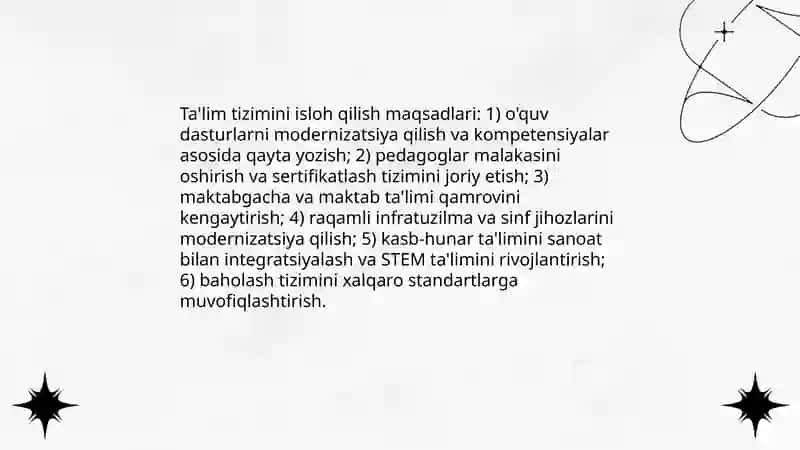 Ta'lim tizimini isloh qilish maqsadlari 3