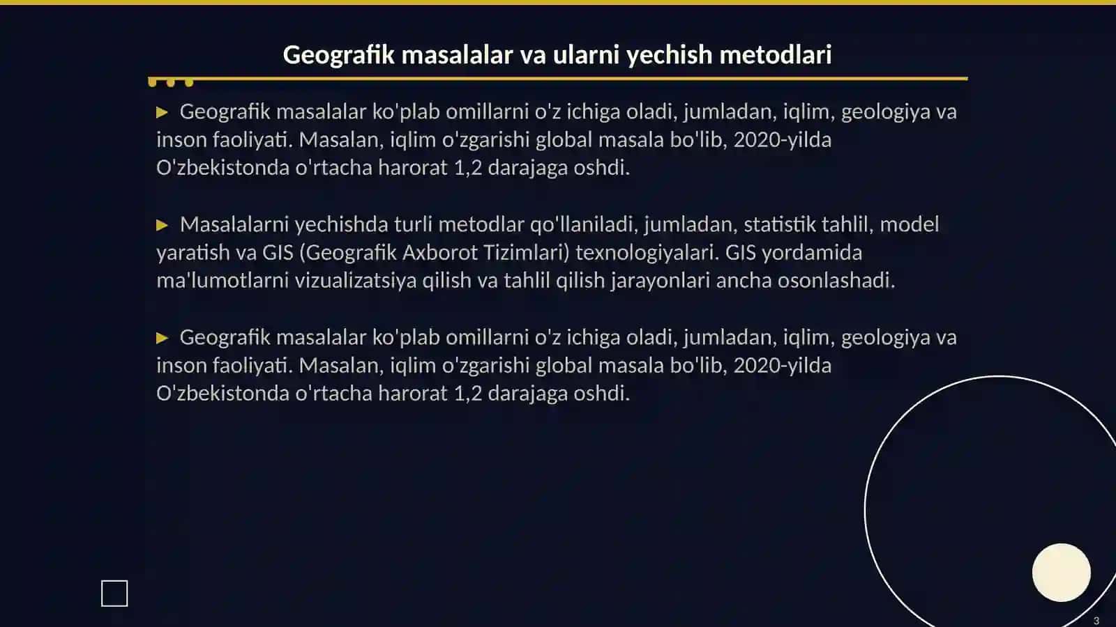 Geografiyaga oid masala va mashqlarni yechish 3