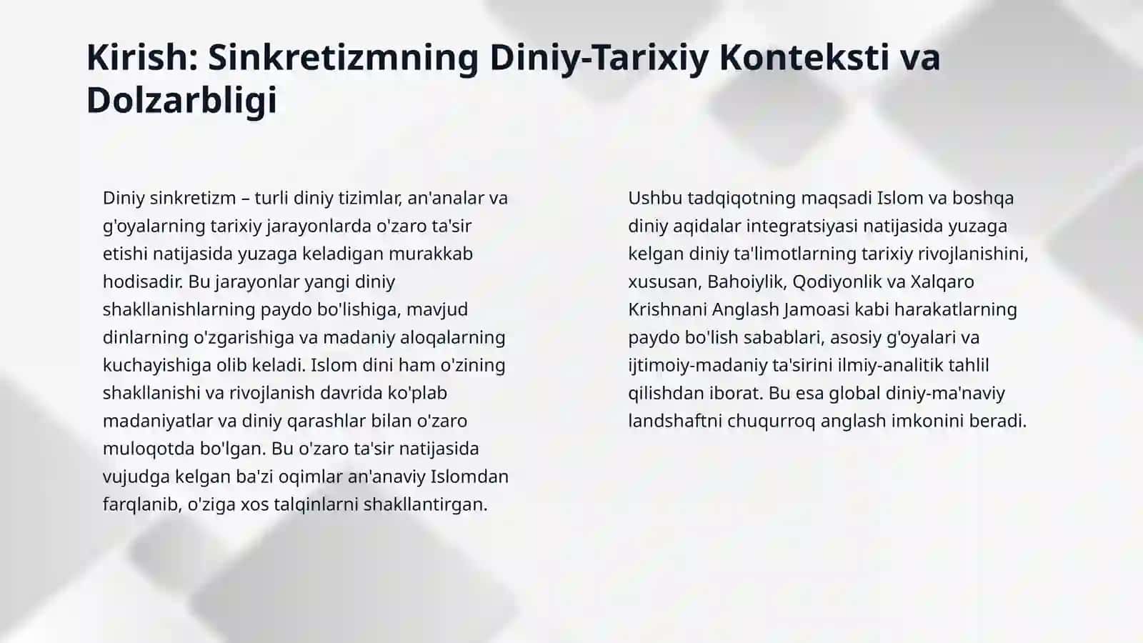Islom va boshqa diniy aqidalar sinkretlashuvi natijasida shakllangan diniy taʼlimotlar tarixi. Bohoiylik va qodiyonlik harakatlari, Xalqaro Krishnani anglash jamoasi faoliyati 3