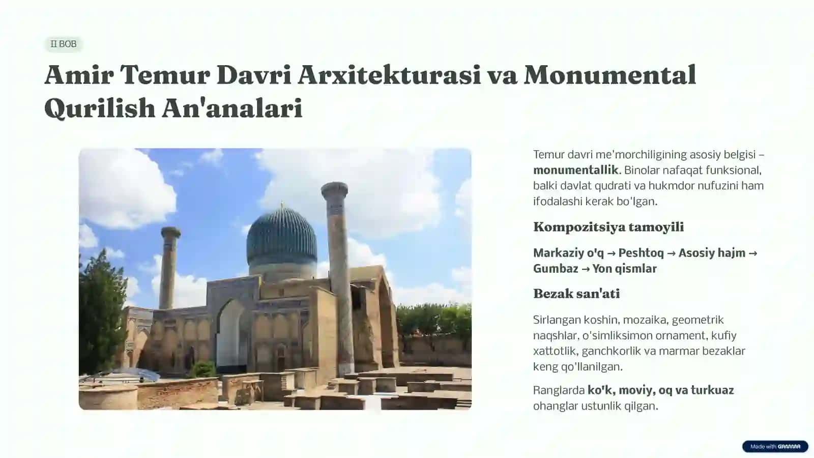 Amir Temur va Temuriylar Davri (XV Asr) Arxitekturasi | PPT.pptx 3