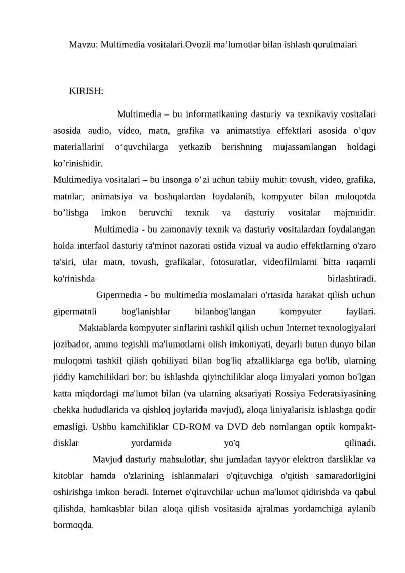 Multimedia vositalari.Ovozli ma’lumotlar bilan ishlash qurulmalari 3