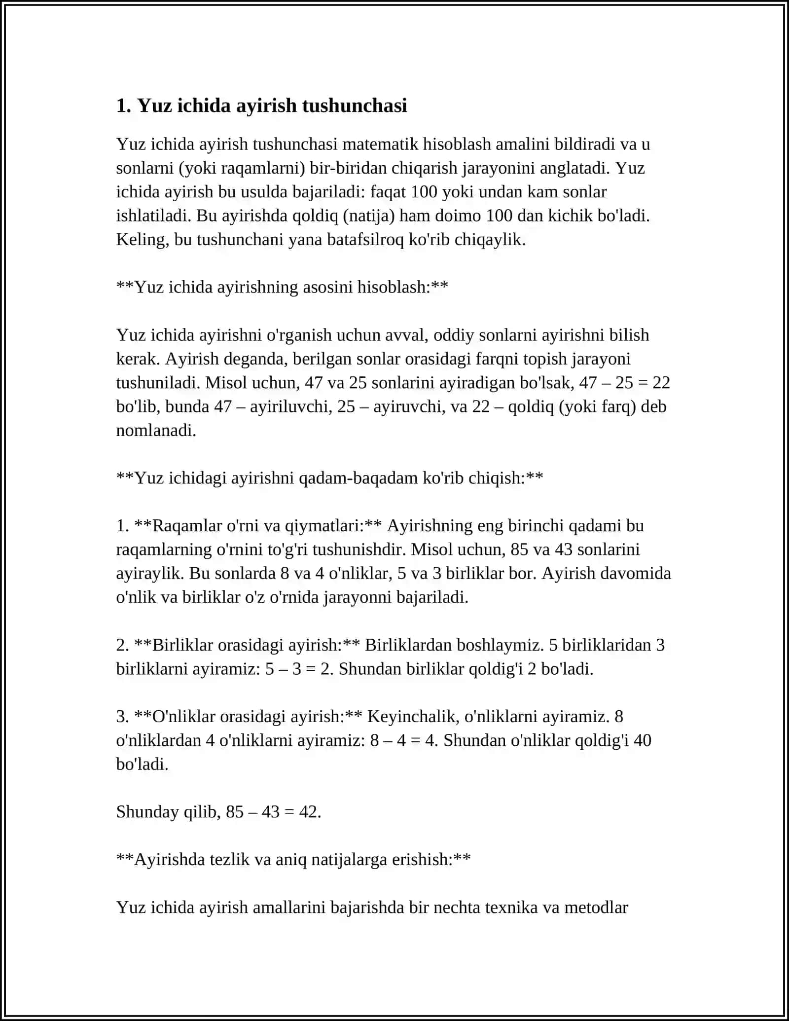 1-SINF MATEMATIKA DARSLARIDA YUZ ICHIDA AYIRISH METODIKASI 3