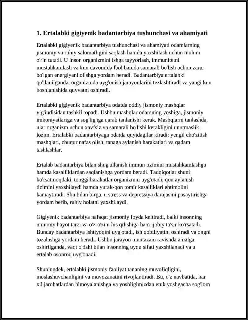 ERTALABKI GIGEYENIK BADANTARBIYA VA MASHQLARINI BAJARISH 3