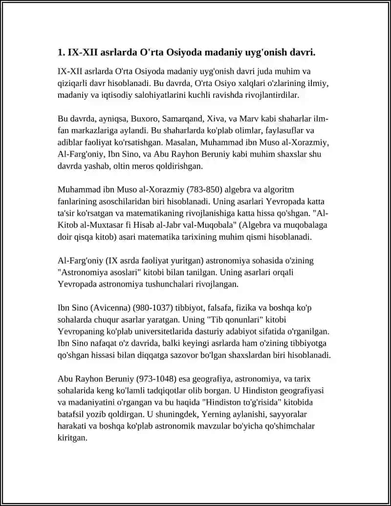 IX-XII ASRLARDA MAMLAKATIMIZ HUDUDIDA RO'Y BERGAN MADANIY UYG'ONISH 3