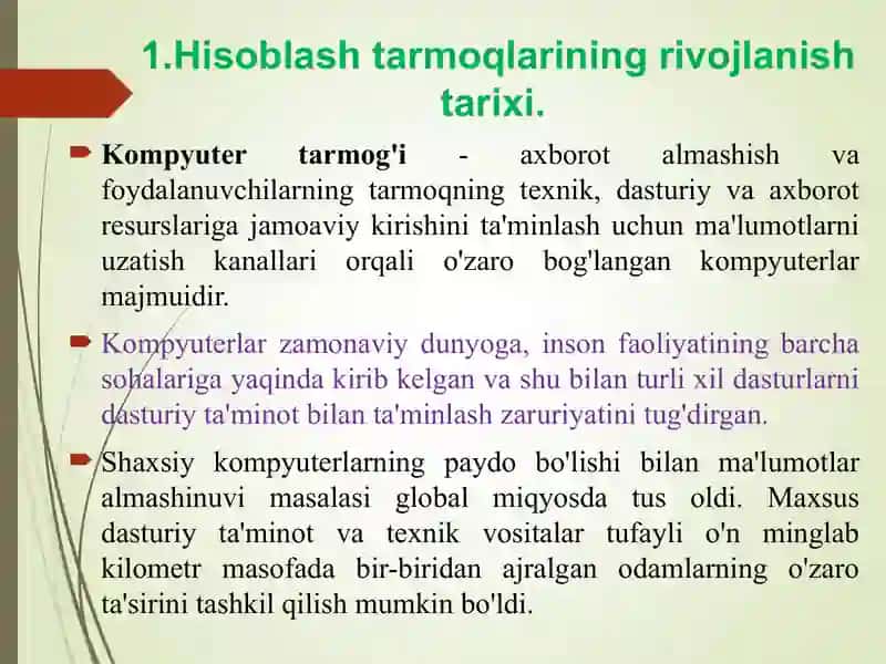 Kompyuter tarmoqlari fanining predmeti, maqsadi va vazifalari 3