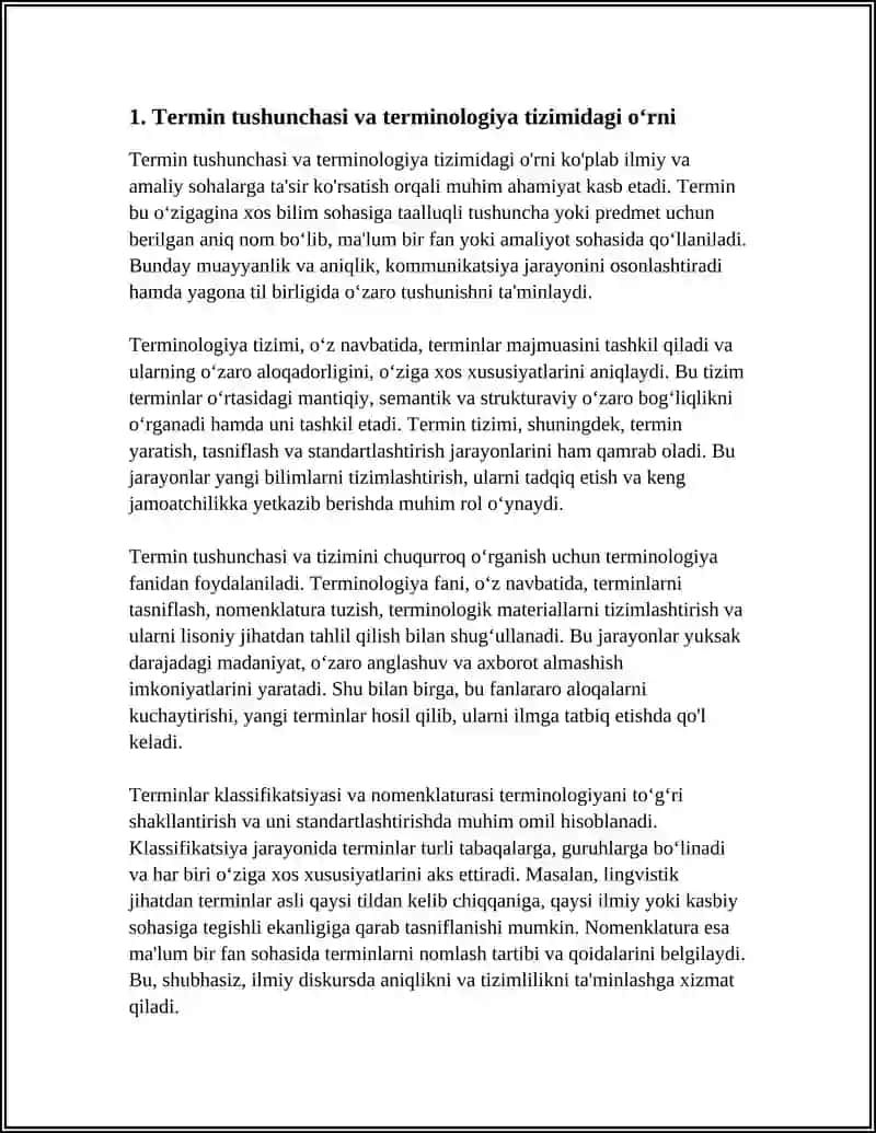 TERMINLAR KLASIKATSIYA VA NOMINKLASIKATSIYASI REFERAT 3