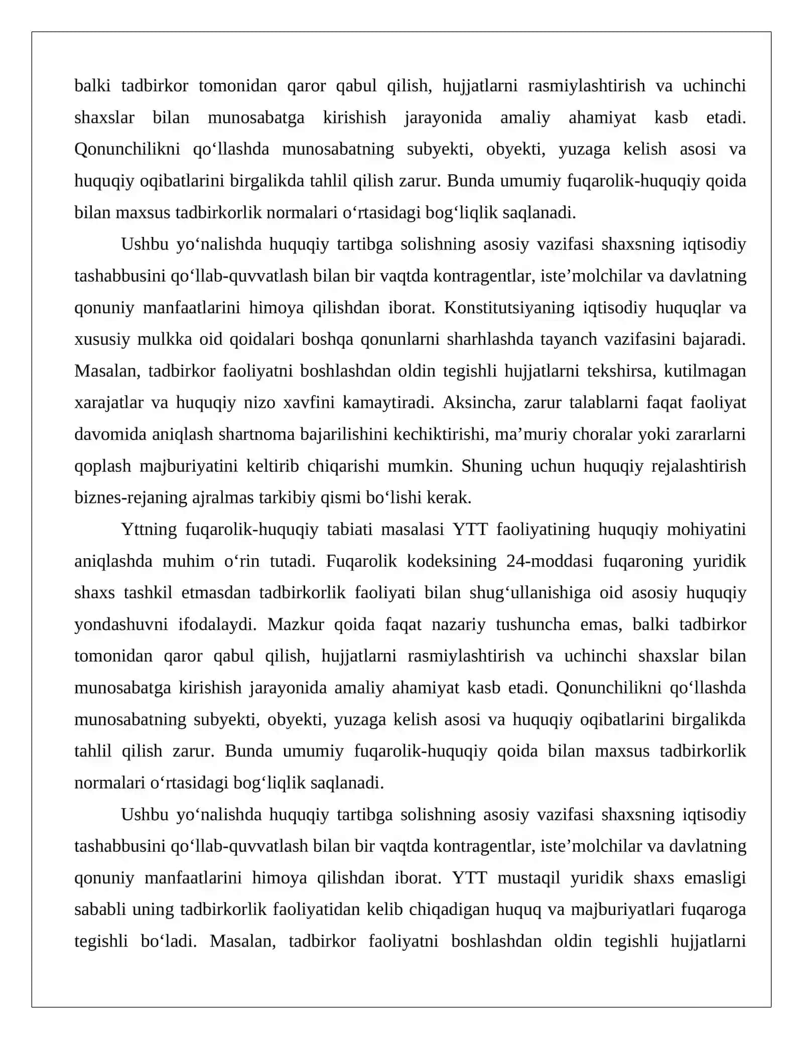 YTT faoliyatini huquqiy tartibga solish Davlat ro‘yxati, ruxsat etilgan faoliyat turlari va yuridik shaxs tashkil etgan tadbirkorlardan farqi referat.docx 3