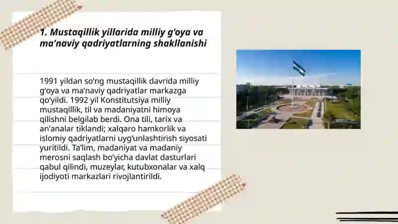 Mustaqillik yillarida O'zbekistondagi ma'nayiy va madaniy taraggiyot. 3