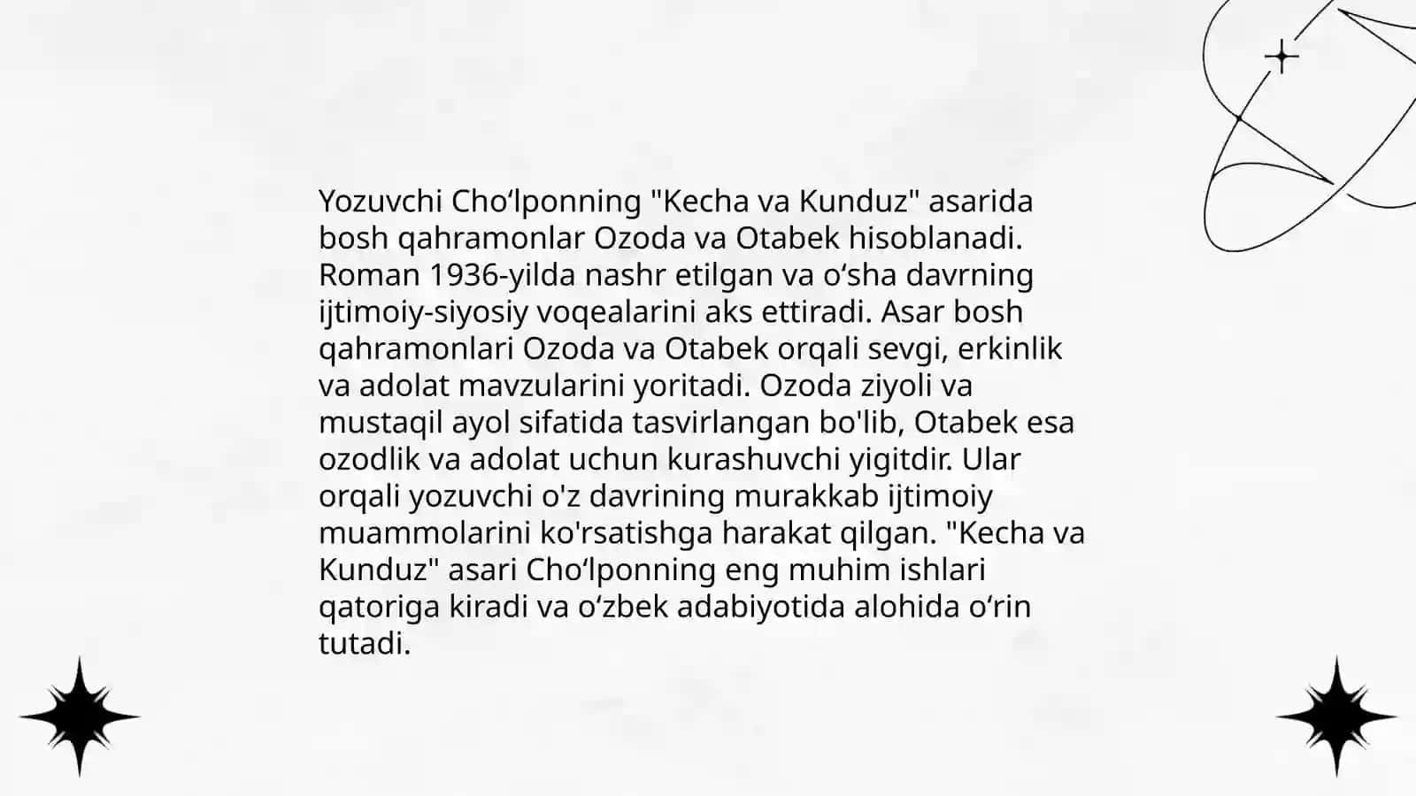 Choʻlponning "Kecha va kunduz" asarini obrazlar tizimi orqali oʻrganish 3