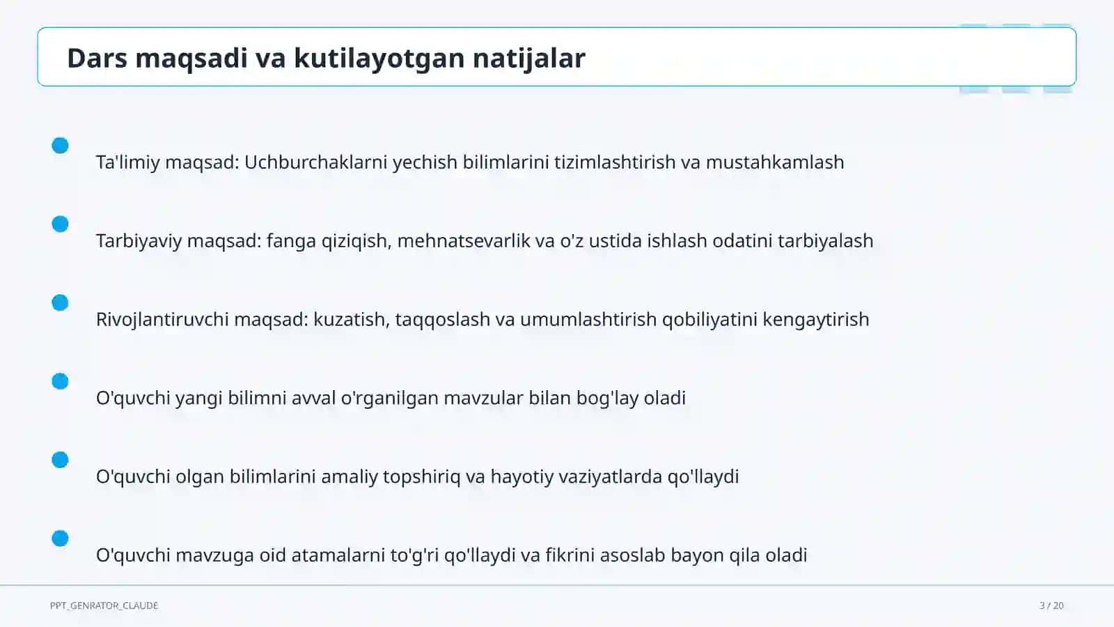 Uchburchaklarni yechish (9-sinf) 3