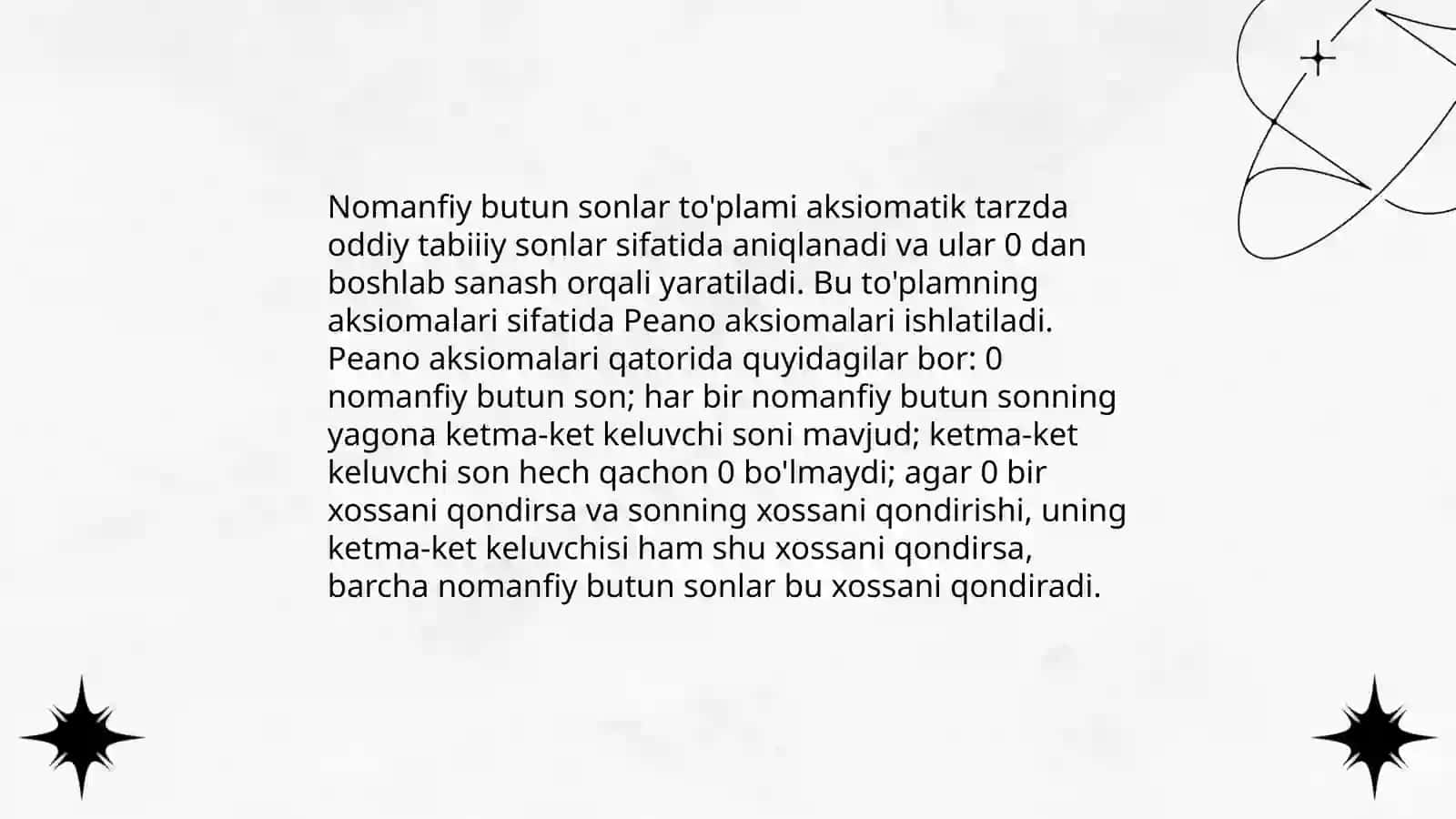 Nomanfiy butun sonlar to'plamini aksiomatik asosda qurish 3