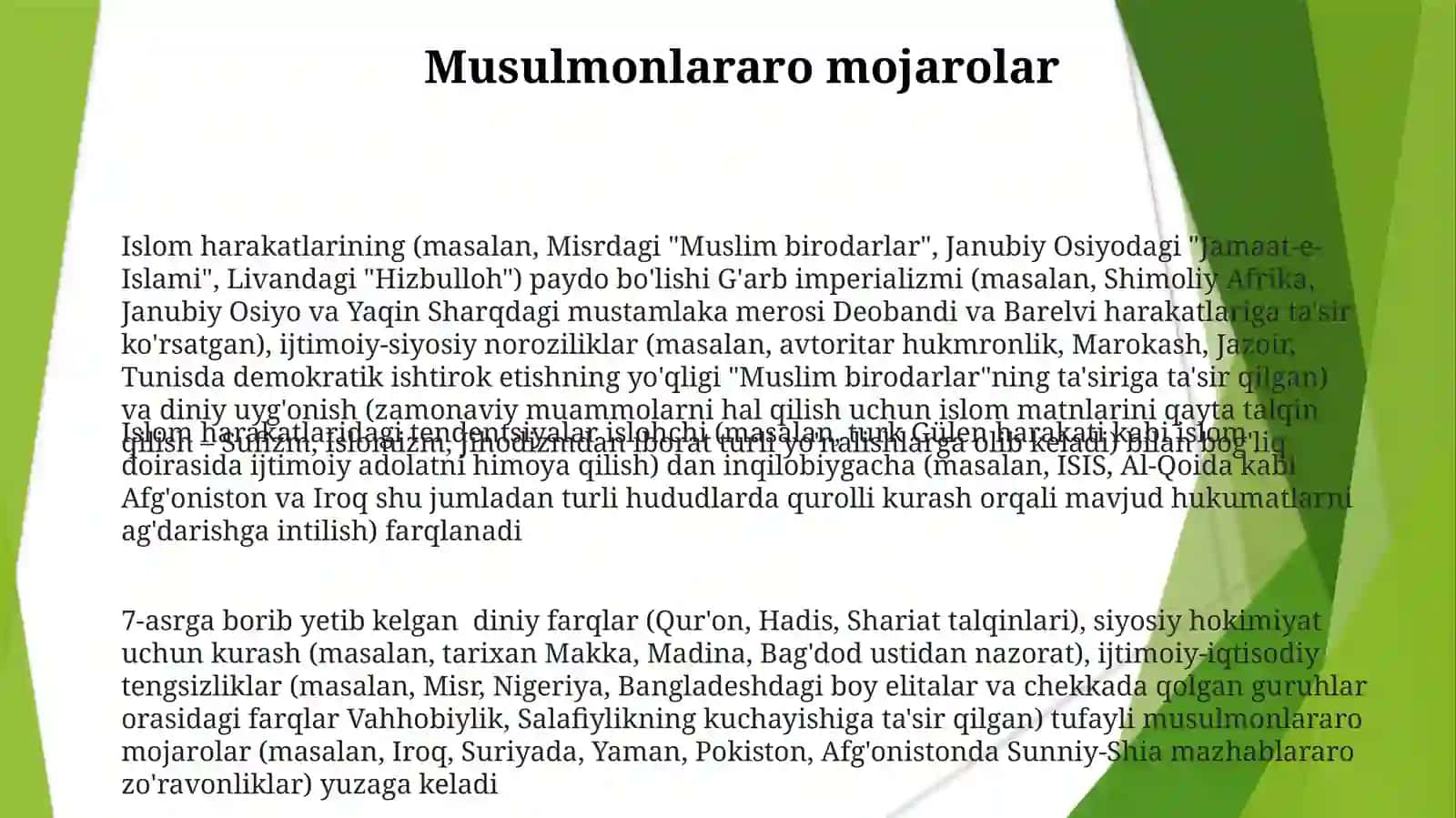 Islom harakatlarining paydo bo'lish sabablari 3