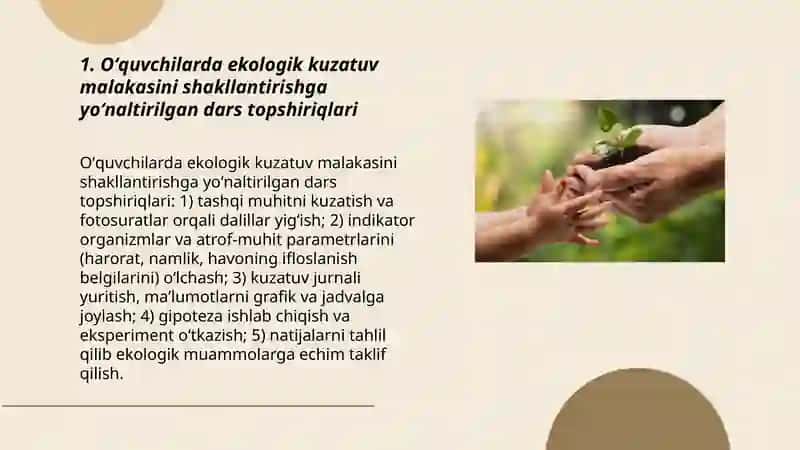 Ekologik madaniyatni shakillantirishda o'qituvchining kuzatishga yo'naltirilgan topshiriqlar 3