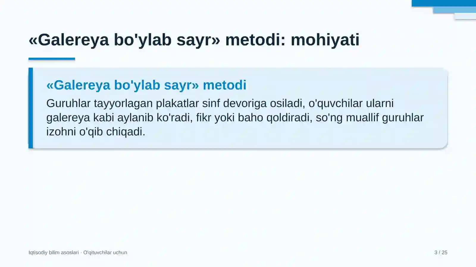 iqtisodiy bilim asoslari darslarida galereya bo'ylab sayr metodidan foydalanish 2284 3
