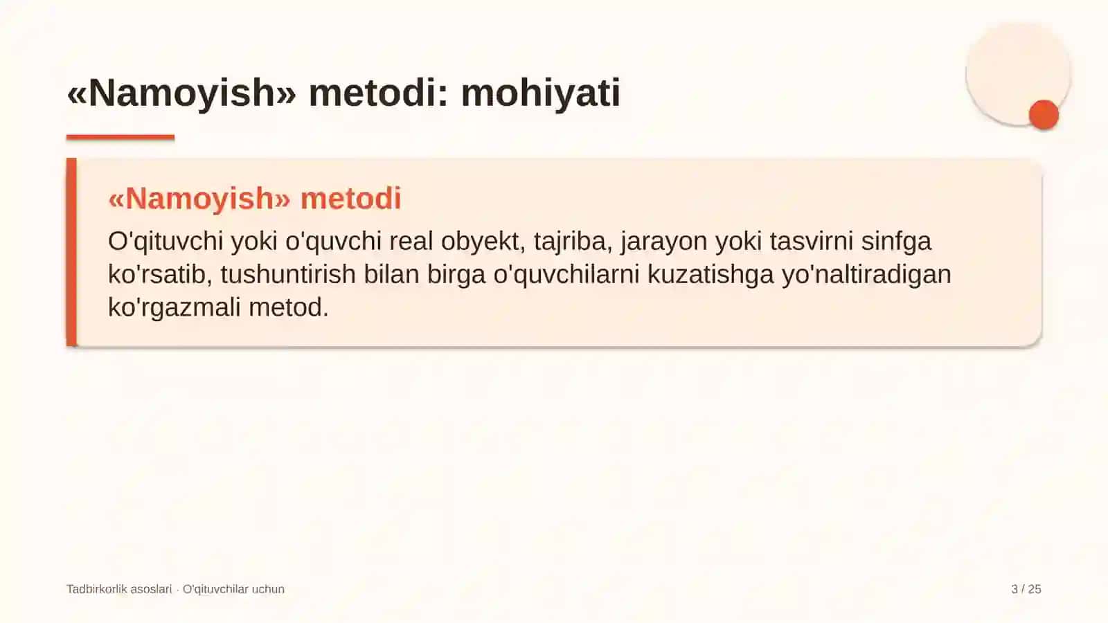 tadbirkorlik asoslari darslarida namoyish metodidan foydalanish 4545 3