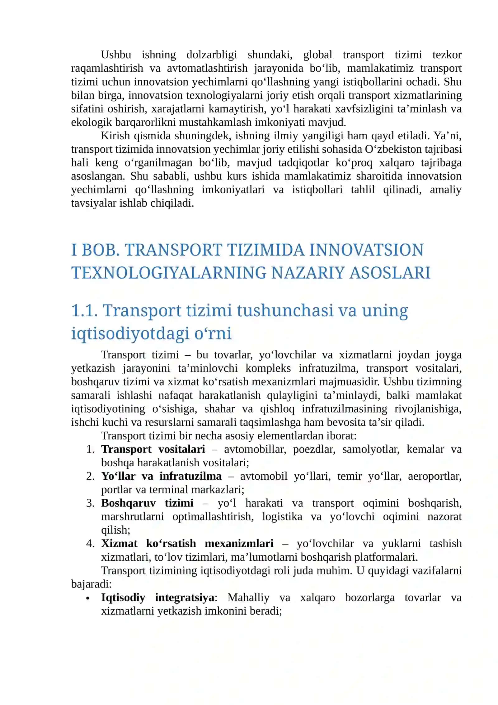 Transport tizimida innovatsion yechimlarni qo‘llash imkoniyatlari 3