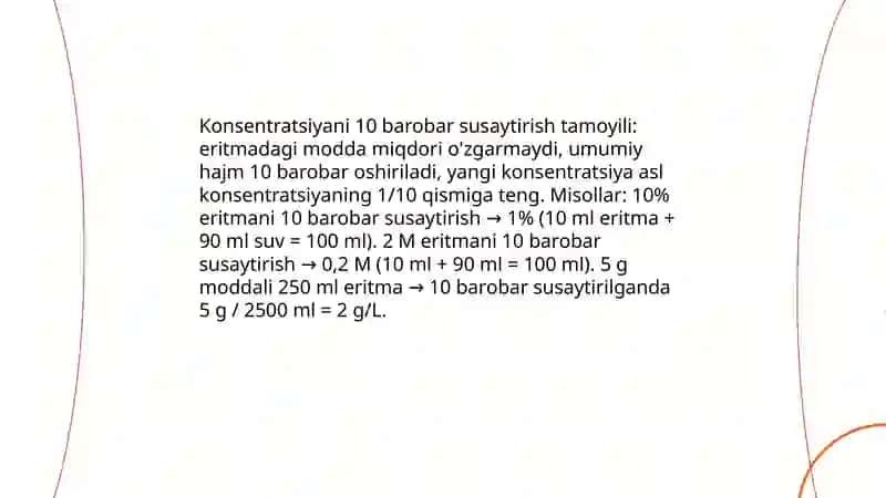 Konsentrlar 10,100,1000 bōyicha masalar yechish 3