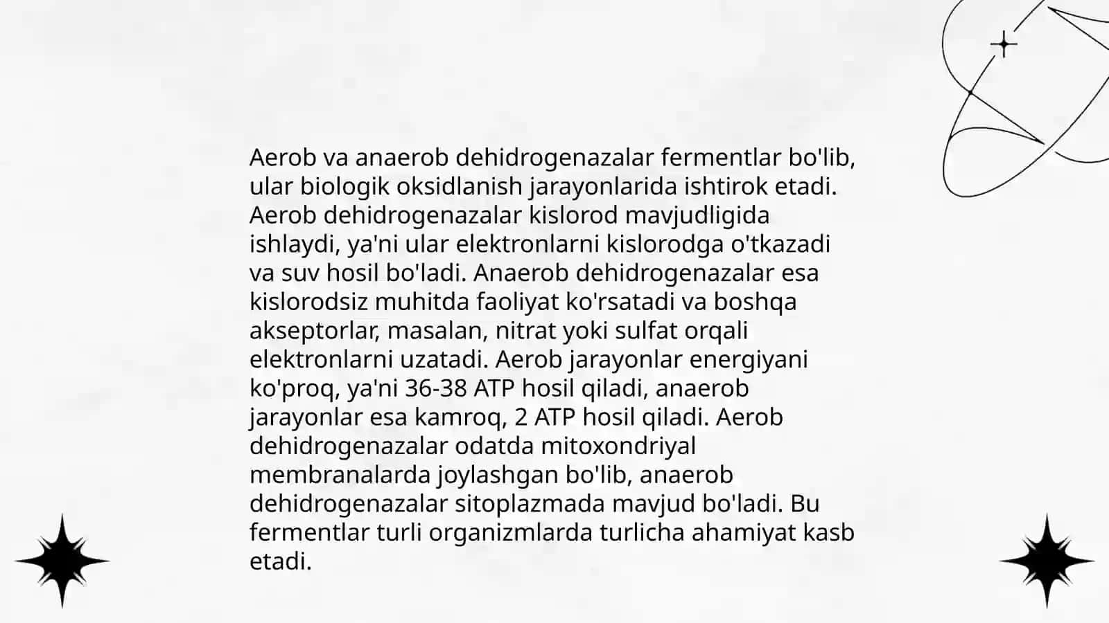 Aerob va anaerob degidrogenazalar. Oksidazalar va oksigenazalar 3