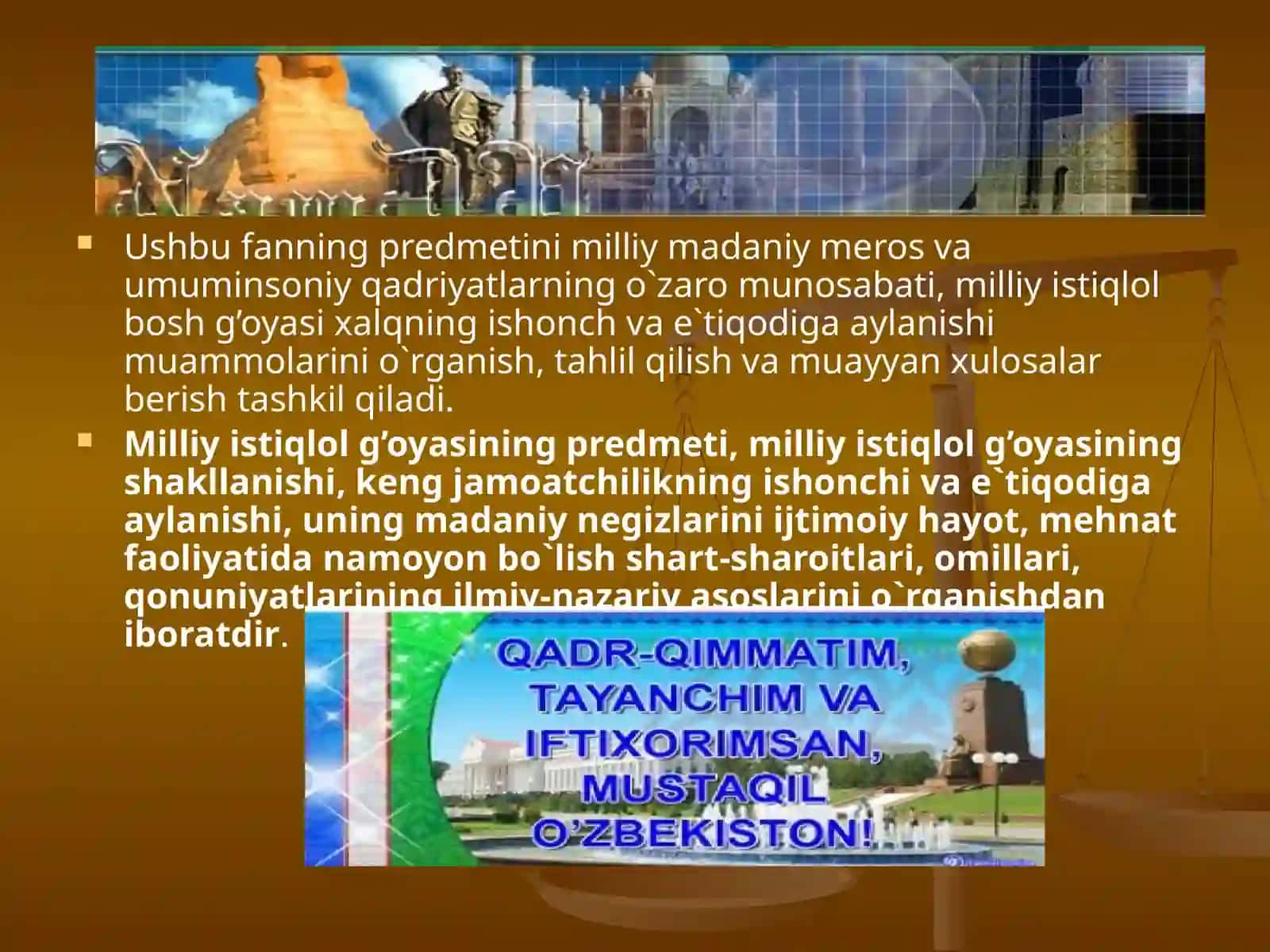 Milliy g’oyafanining predmeti 3