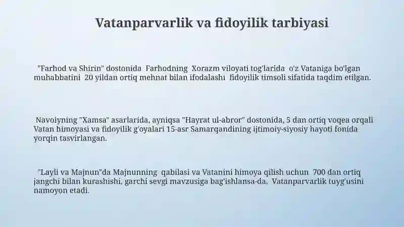 Navoiyning Xamsaturkumi gakiruvchi dostonlaridailgarita‘limtarbiyagaoidg‘oyalar 3