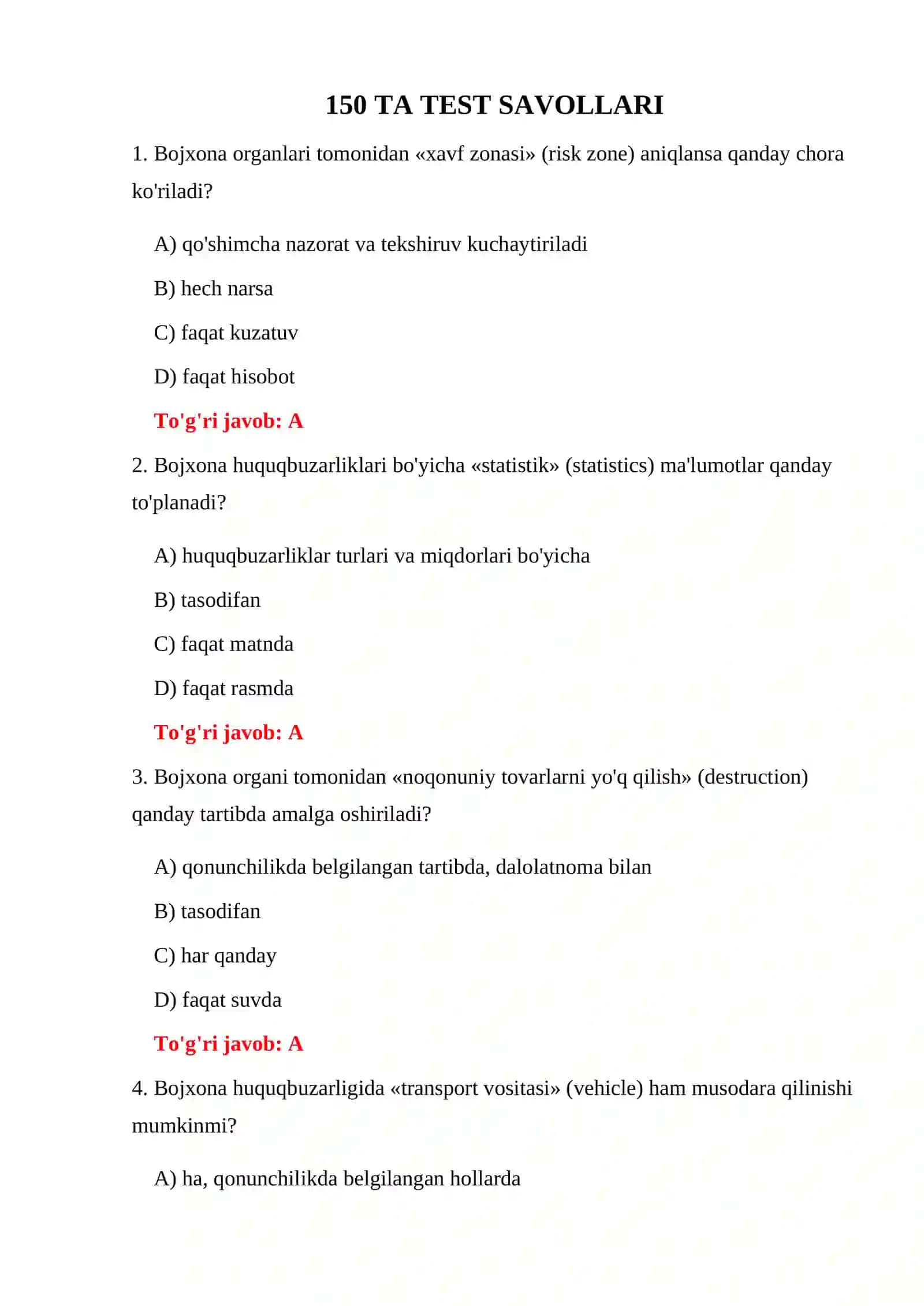 BOJXONA XAVFSIZLIGI TESTLARI 3