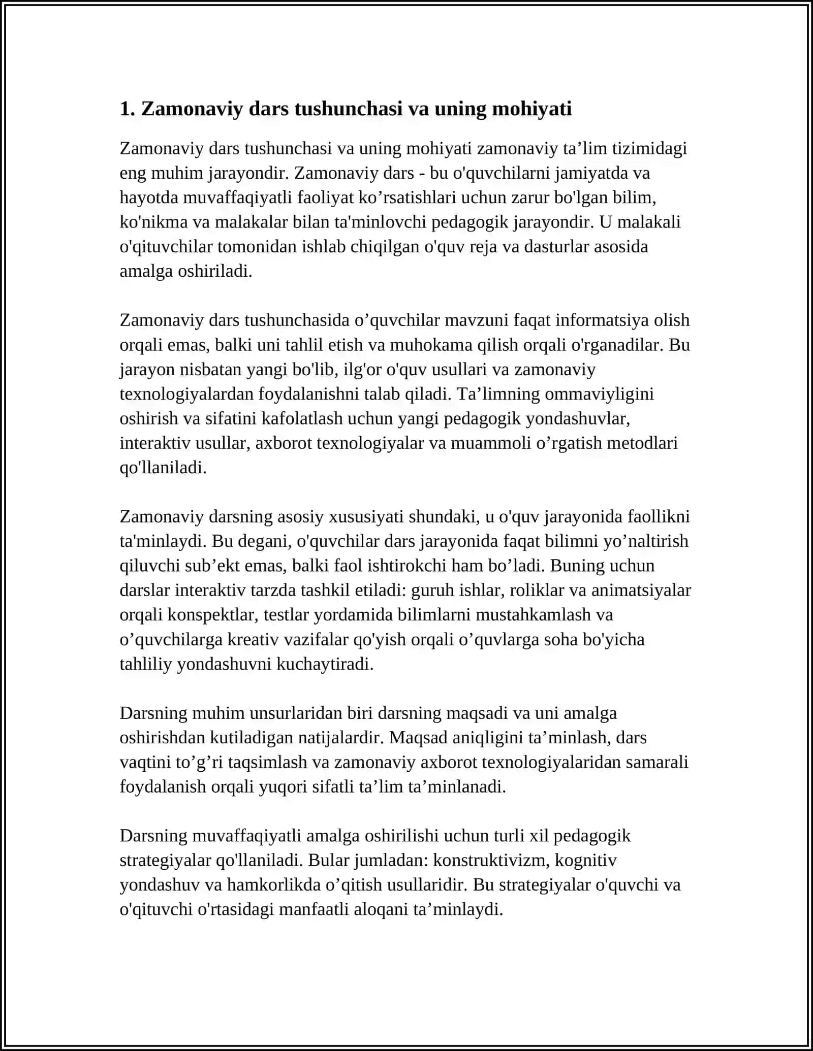 ZAMONAVIY DARS TIPOLOGIYASI VA UNGA QO'YILADIGAN TALABLAR 3
