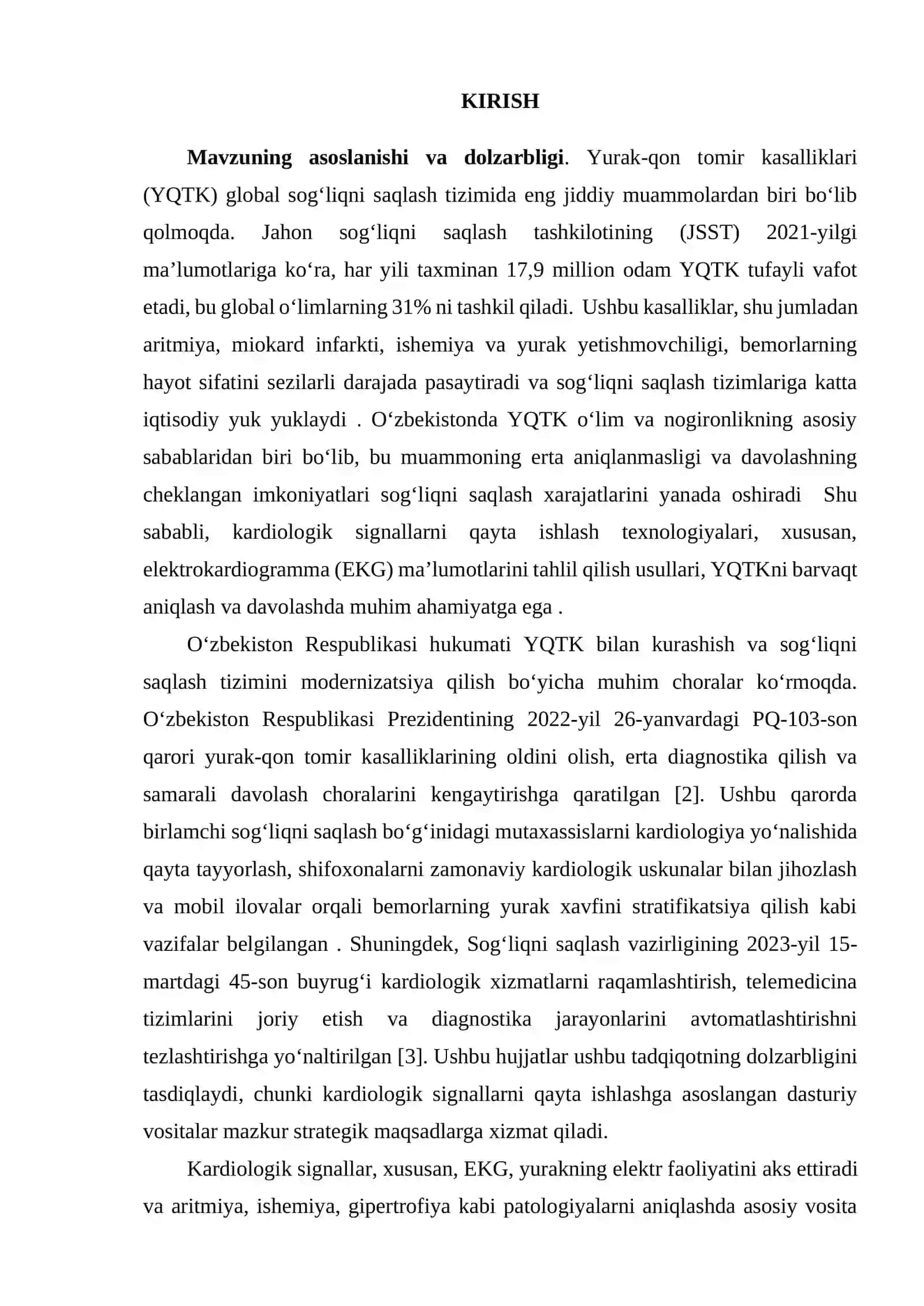 KARDIOLOGIK SIGNALLARNI QAYTA ISHLASH ORQALI YURAK KASALLIKLARINI ANIQLASHNING DASTURIY VOSITASINI ISHLAB CHIQISH 3