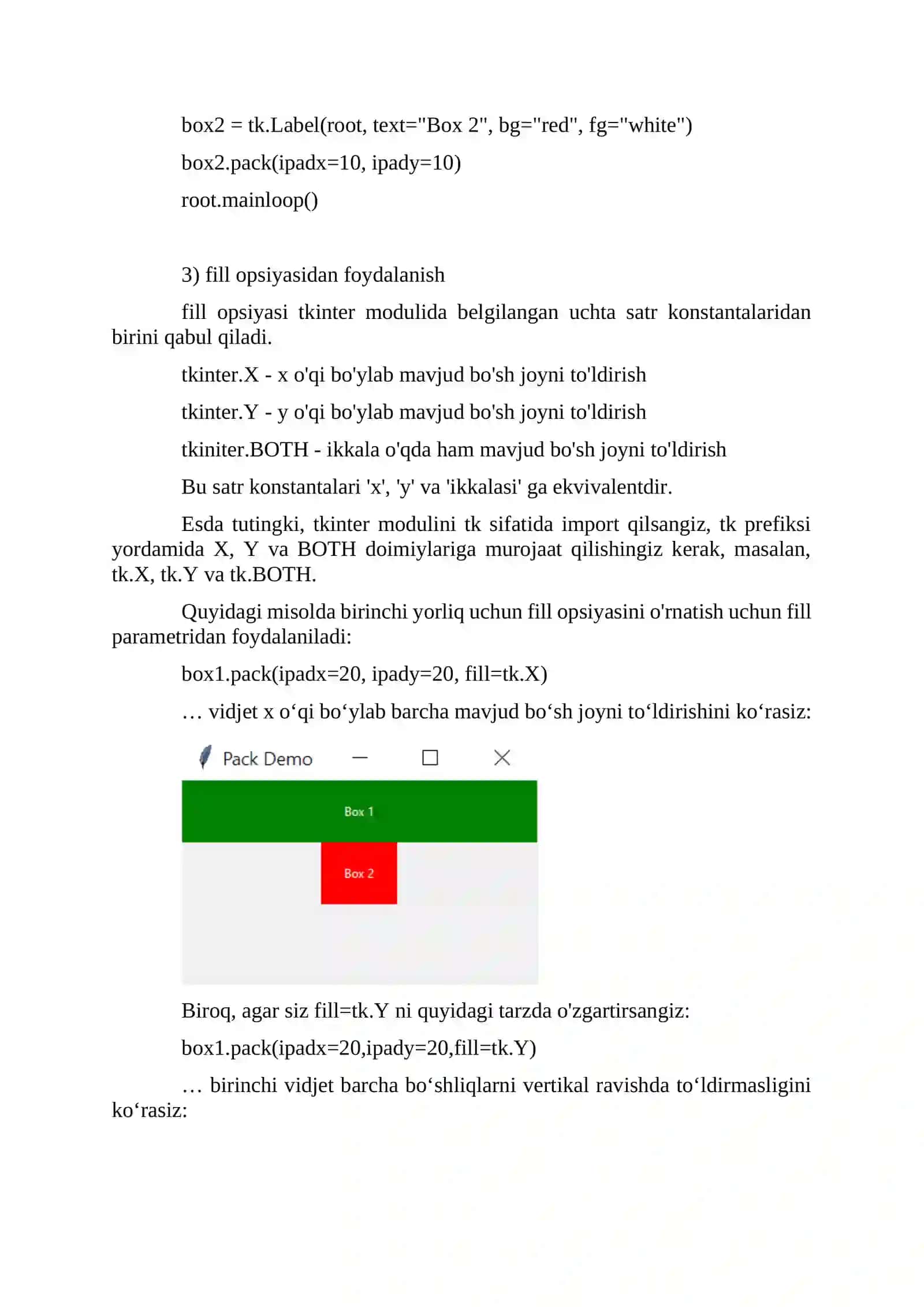 Tkinter pack geometriya menejeriga kirish 3