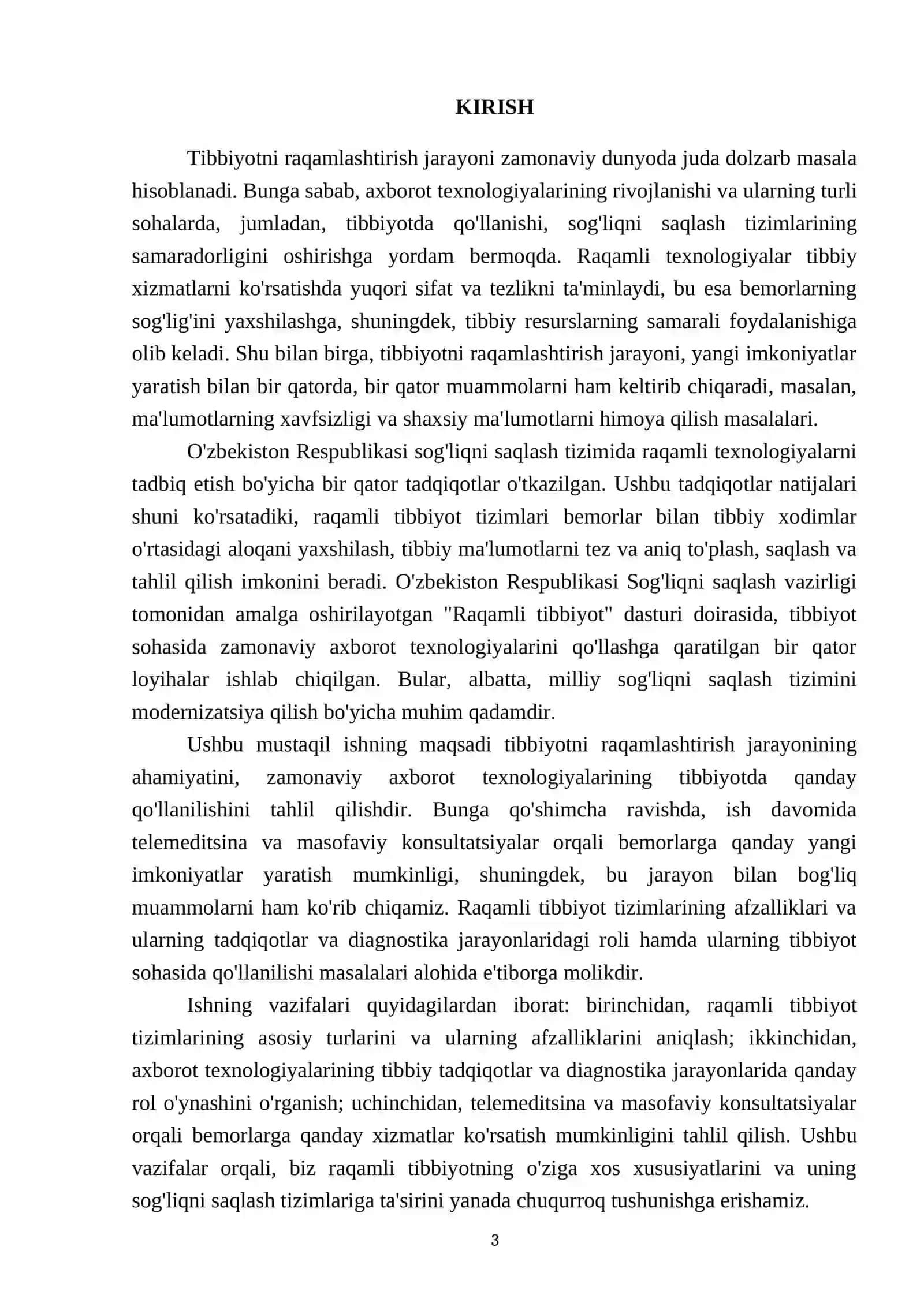 Tibbiyotni raqamlashtirish. Zamonaviy axborot texnologiyalarini tibbiyotda qo'llanishi 3