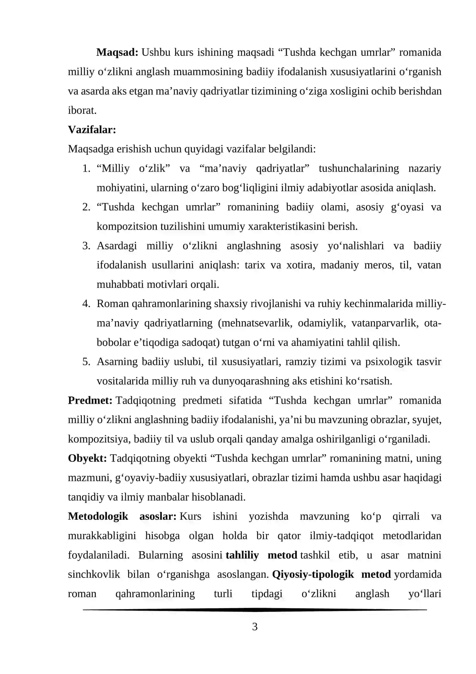 Tushda kechgan umirlar romanida milliy ozlikni anglash ma'naviy qadryatlar muammo 3