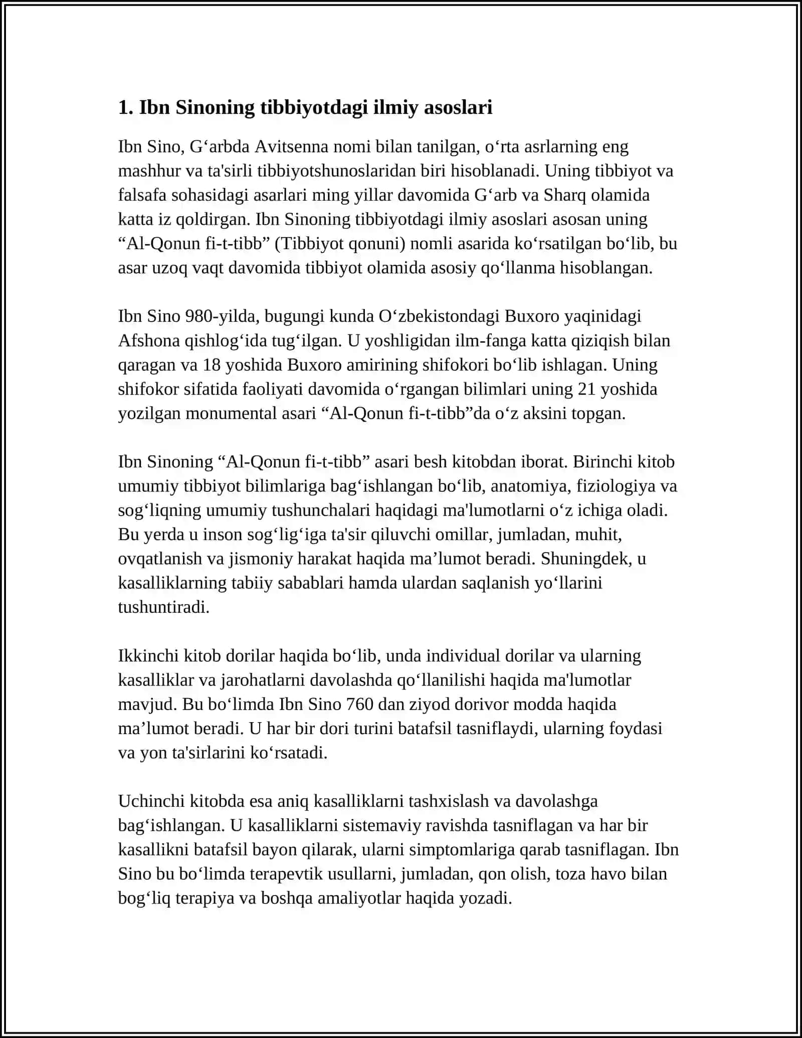 IBN SINO MEROSINING ZAMONAVIY TIBBIYOTDAGI O'RNI 3